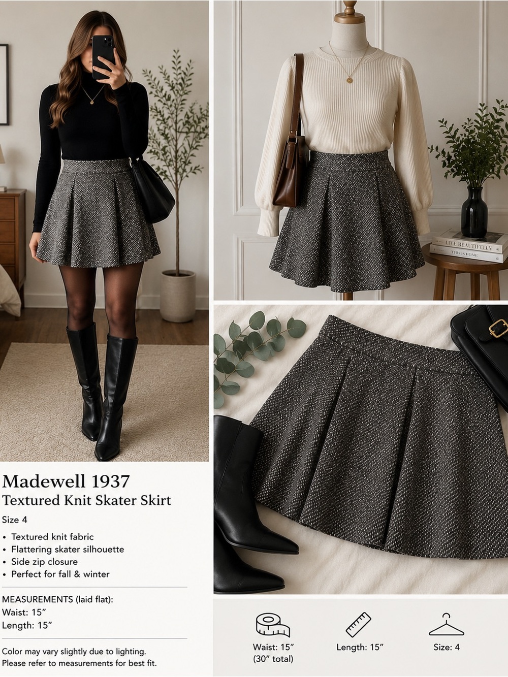 Madewell 1937 Textured Knit Skater Mini Skirt Gray Size 4